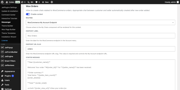 starter message settings