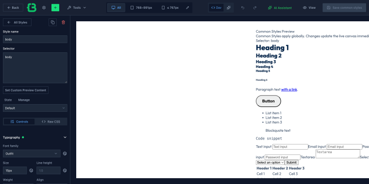 common styles editor