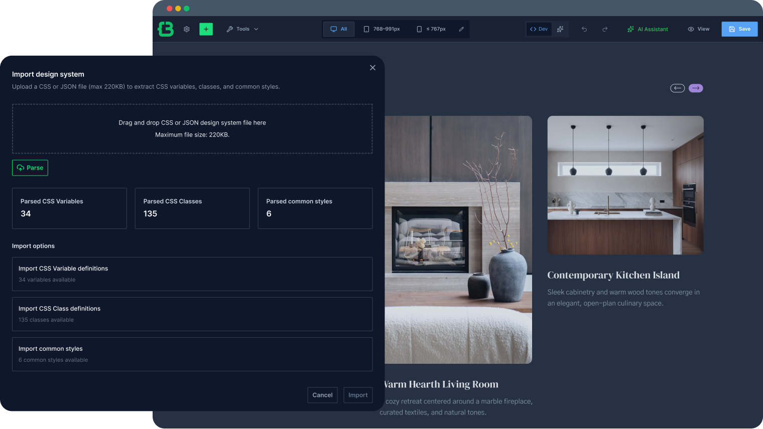 CrocoBuilder CSS Framework Importer screen
