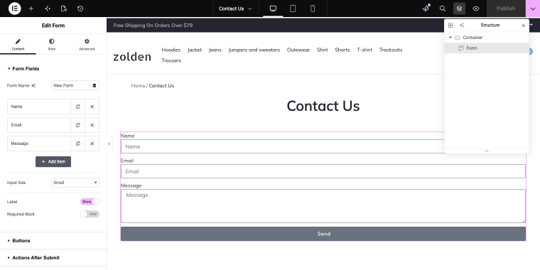 Elementor PRO Form widget