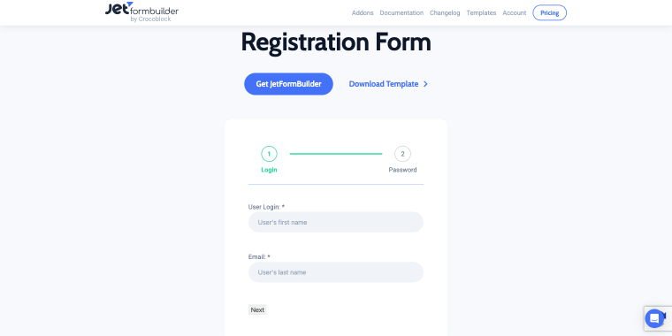 JetFormBuilder registration form template