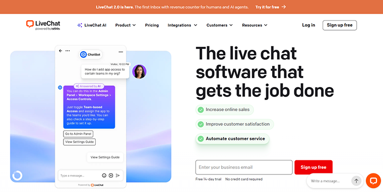 livechat front page