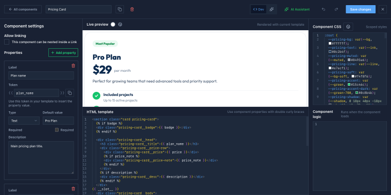 pricing table component
