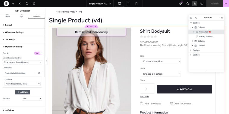 dynamic visibility conditions for the Sold individually status