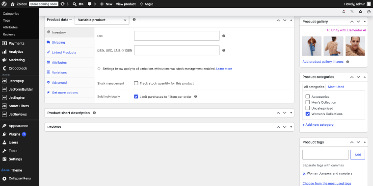 the checkbox Sold individually