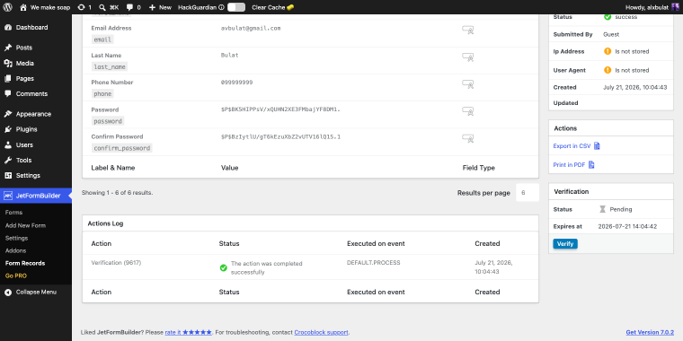 manual verification with the “Verify” button