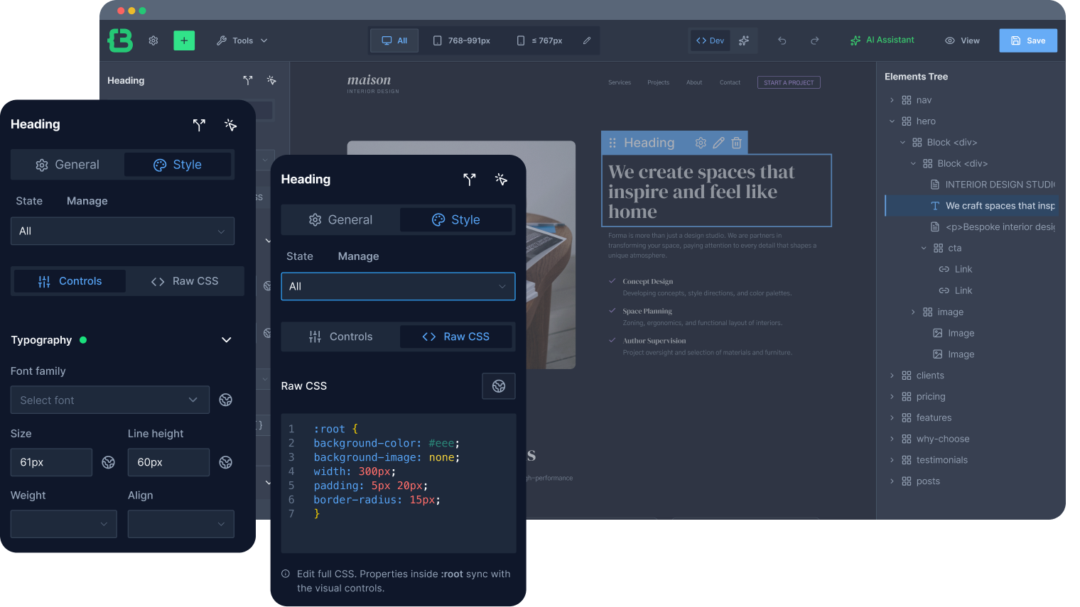 CSS Synch view switching between visual controls and raw CSS