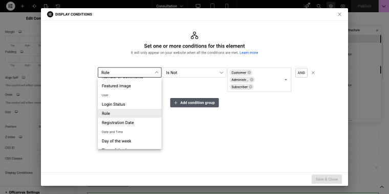 user conditions