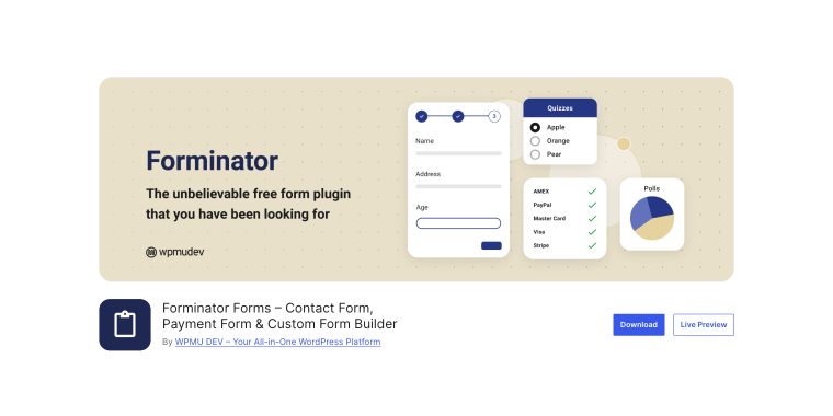 forminator wordpress contact form plugin